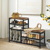 Shoe Rack Bench Shoe Storage Organizer with Seat, 5-Tier Industrial Free Standing Shoe Rack for Entryway, Narrow Shoe Rack Organizer Shelves for High Heels, Entryways, Hallways, Closets,Brown Katrawu
