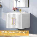 DWVO 24" Small Bathroom Vanity with Sink Combo Set, Wall Mounted Cabinet with Ceramic Sink, Modern Floating Bathroom Cabinet, Double Soft-Close Doors, White DWVO