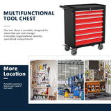 7-Drawer Metal Rolling Tool Chest with Wheels,Tool Storage Cabinet With Locking System，Toolbox with Wheels for Garage, Warehouse, Workshop, Repair Shop(Black&red,7-Drawer) OAKANDO