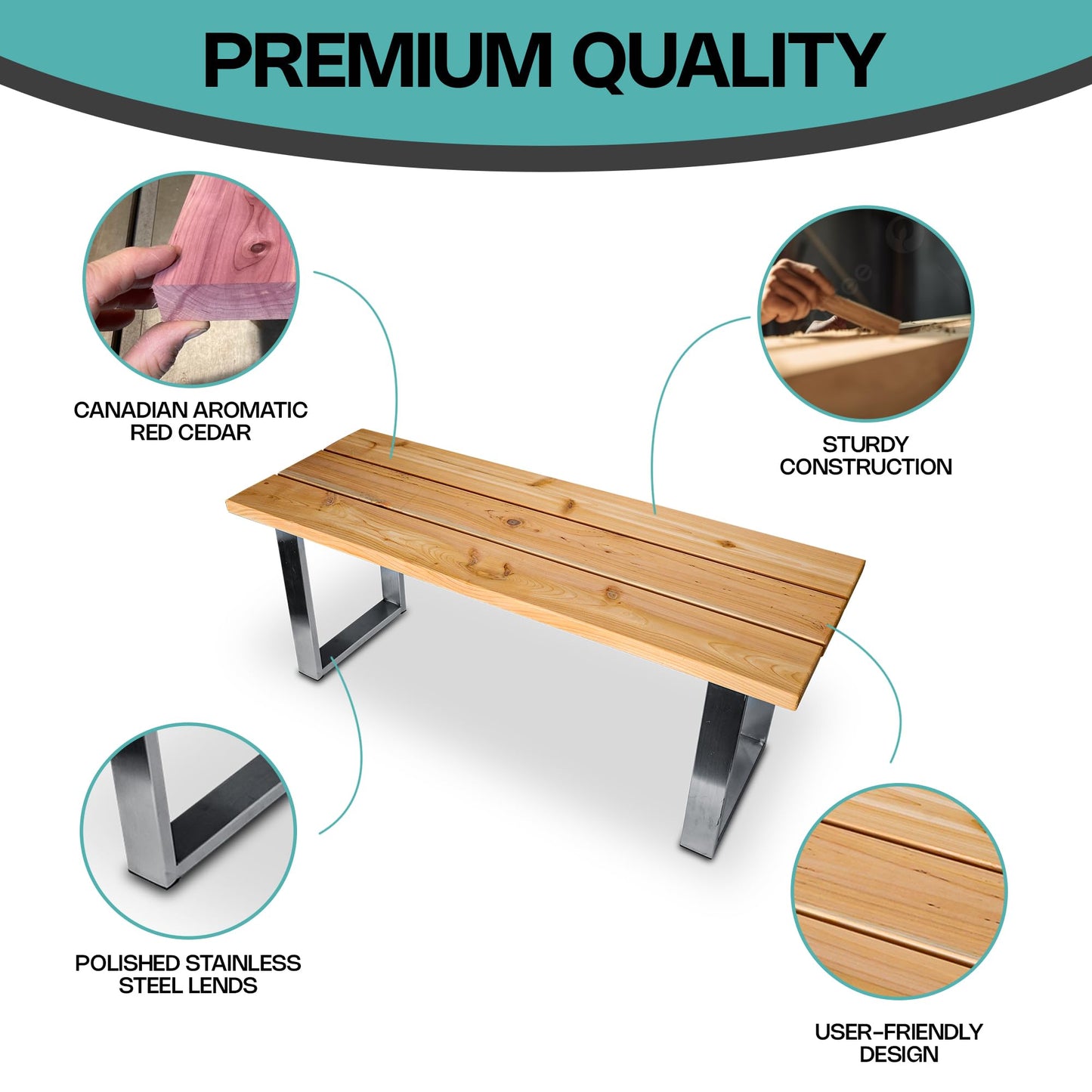 Sauna Rocket Cedar & Stainless Steel 45'' Versatile Sauna Bench for Comfort & Style - WoodArtSupply