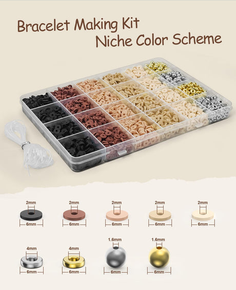 ClaBead Bracelet Making Kit 3200Pcs, Clay Beads Bracelet Kit with Gold Beads and Sliver Beads, Swift Friendship Beads Bracelet Kit for Bracelets Making (Earth Tone) ClaBead