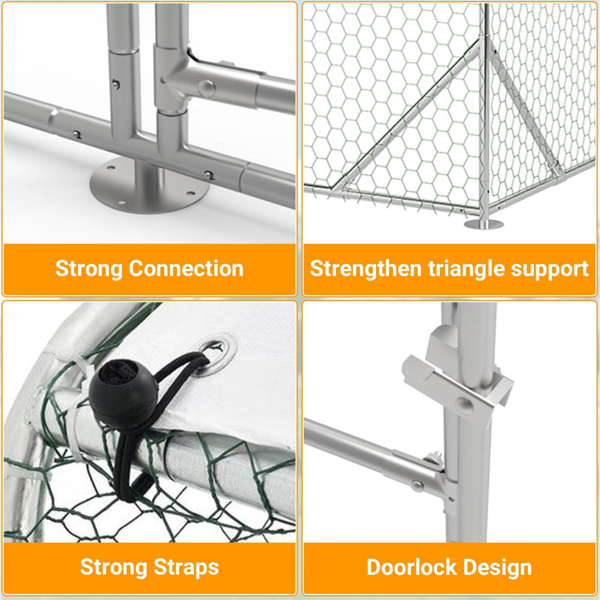 Large Metal Chicken Coop, 9.8 x 13.1x 6.5Ft Walk-in Poultry Cage, Hen House with Reinforcement & Waterproof Cover Chicken Coop Run with Double Lockable Doors for Outdoor MegaChoice