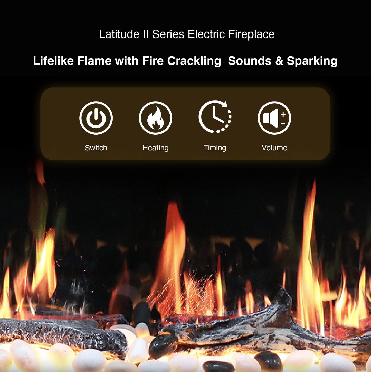 Litedeer Homes Latitude II 48" Smart HD LED Electric Fireplace with App, Adjustable Crackling Fire Sounds and Sparkles,5 Unique Realistic Flame, Black Fireplace (Model: ZEF48X)