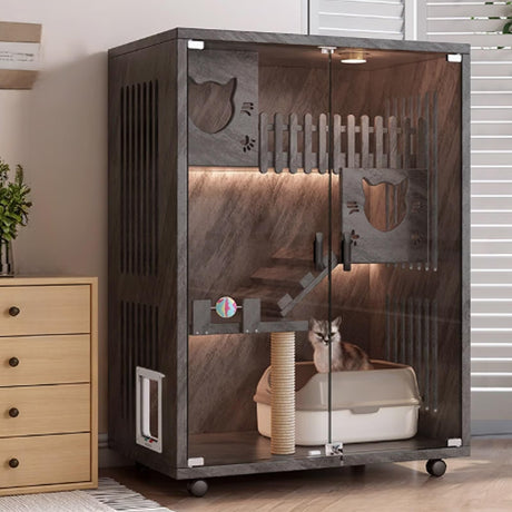 GUQASDV Cat Cage Wood, Catio Indoor Cat Enclosure, Enclosed Cat Playpen, Cat Crate with Wheels and Cat Scratch Post for Ferret, Chinchilla, Small Animals(Black,90x60x120cm) GUQASDV