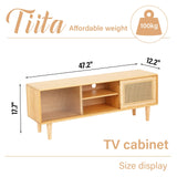 Tiita Rattan TV Stand for 55 Inch TV, Bamboo TV Cabinet with Adjustable Shelf and Storage, Boho Entertainment Center, Mid Century Modern Media Console for Bedroom, Living Room, Study (Natural) Tiita