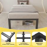 ROIL 14 inch Twin Size Bed Frames with Wide Wood Slats - 3500lbs Heavy Duty No Box Spring Needed Platform, Mattress Stoppers Single Metal Noise Free, Headboard Hole Underneath Storage ROIL