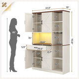 UPOSOJA Farmhouse Kitchen Pantry Storage Cabinet with Bar Cabinet Drawers & Shelves, Freestanding Hutch and Adjustable Shelves, Versatile Storage for Kitchen, Dining Room, Living Room, Off White UPOSOJA