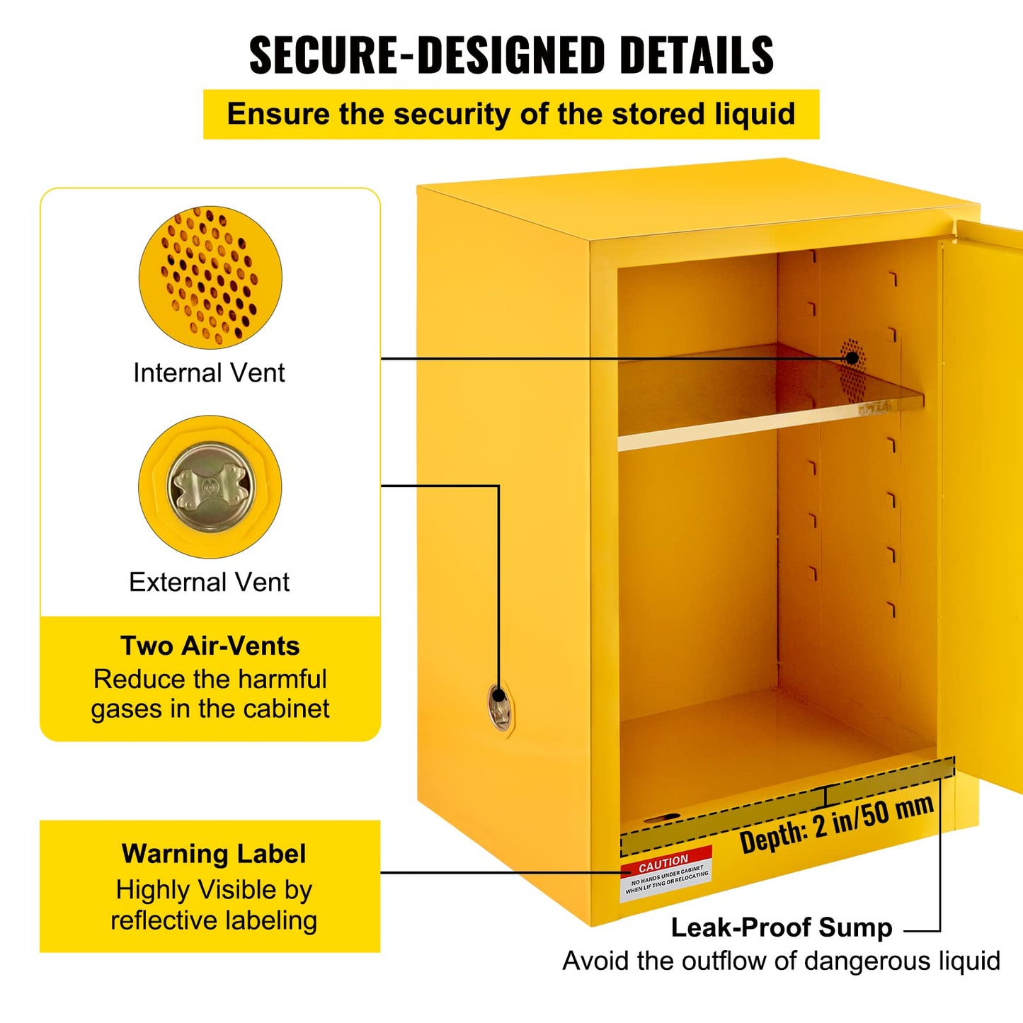 Vevor Flammable Cabinet 18" x 18" x 35", Galvanized Steel Safety Cabinet, Adjustable Shelf Flammable Storage Cabinet, for Commercial Industrial and Home Use, Yellow: Industrial & Scientific - WoodArtSupply