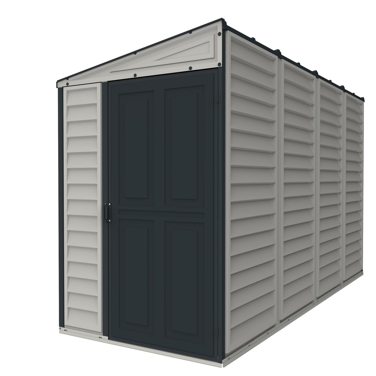 Duramax SideMate 4x10 FT PVC Resin Outdoor Garden Lean-to Storage Shed with Foundation Kit – All-Weather Vinyl Storage, Heavy-Duty Construction, Maintenance-Free, Adobe with Gray Trim DURAMAX