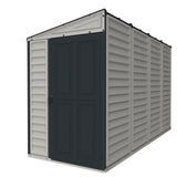 Duramax SideMate 4x10 FT PVC Resin Outdoor Garden Lean-to Storage Shed with Foundation Kit – All-Weather Vinyl Storage, Heavy-Duty Construction, Maintenance-Free, Adobe with Gray Trim DURAMAX