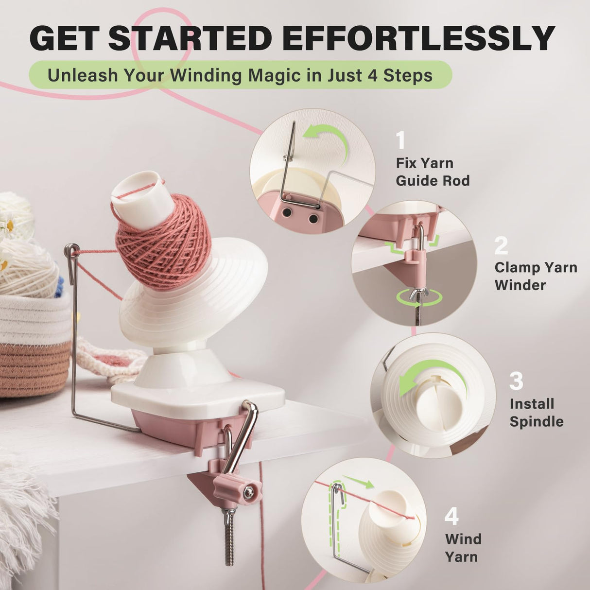 INMAKER Yarn Winder, Ball Winder for Crocheting & Knitting, Quick Install Portable Yarn Spinner, Essential Tool for Crafting Enthusiasts INMAKER