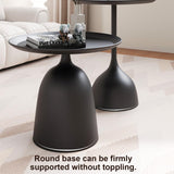 Round Coffee Table and End Table Sets for Living Room, Black Modern Side Table, Nesting Coffee Table Set of 2, Funky Metal Accent Table for Bedside, Fluted Small Nested Coffee Tables with Pedestal Recximi