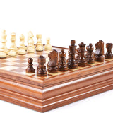 VAMSLOVE Chess and Checkers Board Game Sets for Adults Wooden Deluxe 15 inch Wood Board Box with Storage, Classic 2 in 1 Large Size with Chess Pieces - 3” King Height - 2 Extra Queens Vamslove