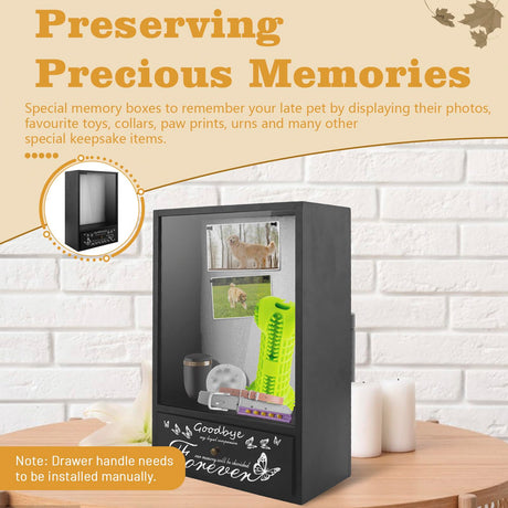 Pet Memorial Shadow Box, Urn Ashes Display Case With Drawer, Memorial Gifts for Loss of Dog or Cat, Keepsake Box With Paw Print Clay Set and Pins Jinzhenhong