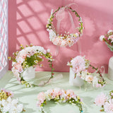 ACRNIGHEET 4 Sets DIY Flower Crown Kit, White and Pink Floral Crown Craft Kit, Make Your Own Flower Crown Headband Handmade, Floral Bridal Headpiece Hair Accessories for Wedding Birthday Party Prop ACRNIGHEET