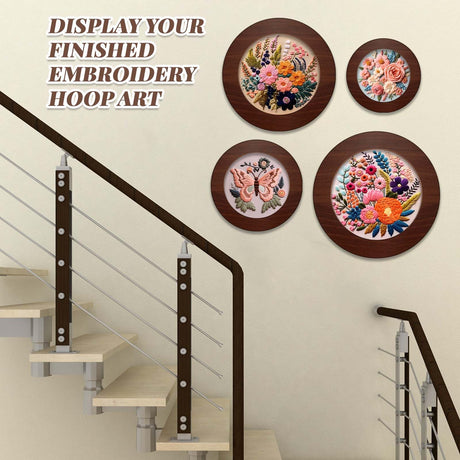 RattanView 12 Pcs 6 Inch and 8 Inch Wood Embroidery Hoop Frame with Embroidery Hoops Round Embroidery Hoops Display Frame for Finished Cross Stitch Hoop Frame DIY Art Craft Sewing Ornaments(Walnut) RattanView