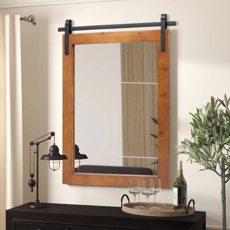 Clavie Farmhouse Wall Mirror Rustic Horizontal Wood Framed Bathroom Mirror, Barn Door Style Decorative Mirrors, 22"x30" Brown Clavie