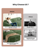 Amada 80" L Shaped Sofa Modular, Corduroy Clopud Couches with Deep Seats &High-Back, Upholstered Couches for Living Room Bedroom with Ottoman, No Assembly Required(2-Seater&1 Ottoman,Green) AMADA HOMEFURNISHING