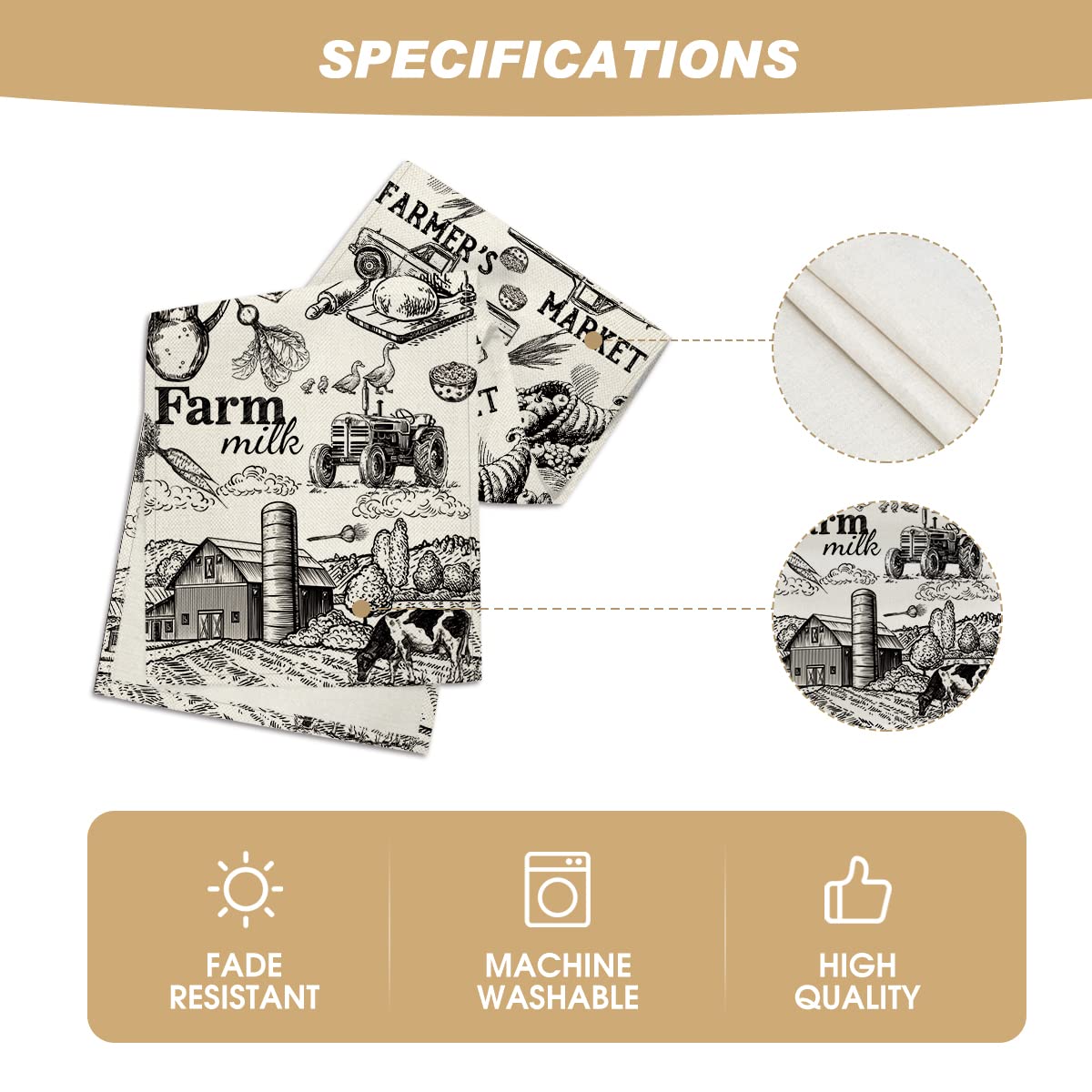 Artoid Mode Tractor Milk Farm Table Runner, Cow House Fall Kitchen Dining Table Decoration for Outdoor Home Party 13x72 Inch Artoid Mode