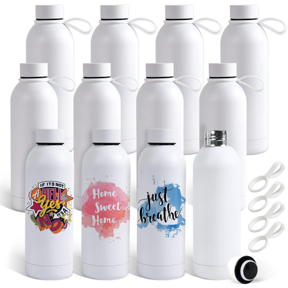 PlanetFlame 12 Pack 17 oz Sublimation Tumblers Bulk, Double-wall Insulated Stainless Steel Water Bottle Sublimation with Silicone Ring, Matte White