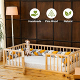 Montessori Floor Bed with Door for Toddler Crib Size 27.5'' x 53'' | Pine Wood Natural Solid Frame Bed | Sturdy Design Floor Bed Frame for Boy and Girls (Crib, Height : 19 Inches) wood and montessori