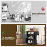 YATINEY Coffee Bar Cabinet, Kitchen Island with Storage, Farmhouse Sideboard Buffet Cabinet with Dual-Purpose Floating Shelf and Hooks, for Restaurant, Living Room, Rustic Brown KF22BR YATINEY