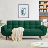 Homies Life Solid Wood Feet Futon Couch Tufted Convertible Sleeper Sofa Bed Solid Wood Legs Adjustable Backrest Living Room Hemp Sponge S-Shaped Spring Eucalyptus Frame (Green) Homies Life