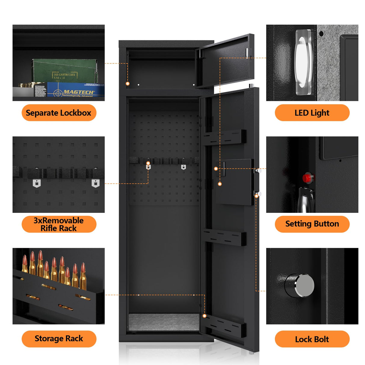 KAER 10-12 Gun Safe Rifle,Gun Safes for Home Rifle and Pistols,Gun Safes & Cabinets,Quick Access Gun Cabinet,Large Rifle Safe with Removable Shelf (Electronic 10-12 Gun Unassembled) KAER