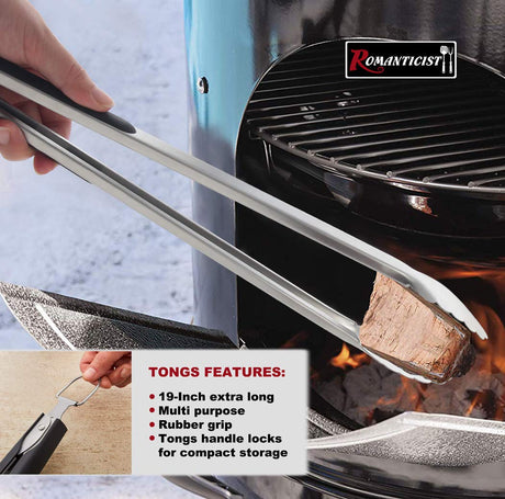ROMANTICIST 4pc Heavy Duty Grill Accessories for Top Chef - Professional Grill Tools Set & Basic BBQ Tools for Backyard Restaurant Outdoor Kitchen - Deluxe Grill Gift for Dad on Father’s Day Birthday ROMANTICIST