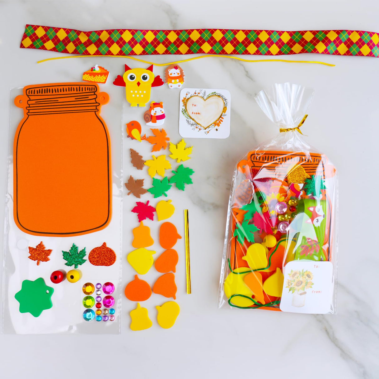 Winlyn 24 Sets Fall Craft Kits DIY Maple Leaf Pumpkin Mason Jar Ornaments Decorations Art Sets Autumn Foam Stickers Easy Thanksgiving Arts and Crafts for Kids Home Classroom Activities Party Favors Winlyn