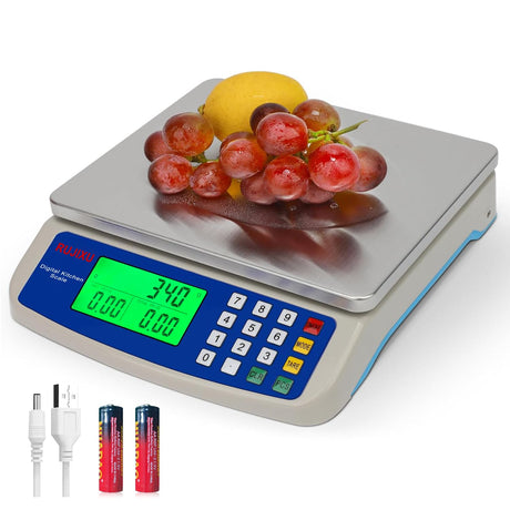 Large Digital Kitchen Scale 30KG Commercial Food Scale 66LB for Baking Bread Meat Stainless Steel Price Computing Scale LCD Display,Prep Counting Scale for Parts and Coins Adapter Included RUJIXU