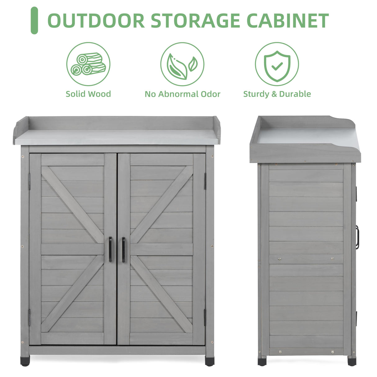Potting Bench with Storage Cabinet and Metal Table Top for Outdoor Patio, Garden Furniture Wood Workstation (Classsic Grey, 31.5x17x39) Mederla