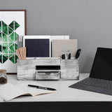 Liry Products Whitewashed Wooden Desktop Organizer Multiple Compartments Rack Shelf Drawer Tabletop Wood Storage Cabinet Office Supplies Caddy Document Stationery Holder Accessory Sorter Vanity Home ExoLiry