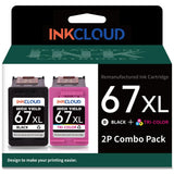 INKCLOUD Remanufactured Ink Cartridges Replacement for HP 67XL Printer Ink for 2700 2700e 2755 2755e 4100 4100e 4155 4155e 6000 6055 6055e 6400 6455e 6458e Printer (1 Black 1 Tri-Color, 2Pack) INKCLOUD