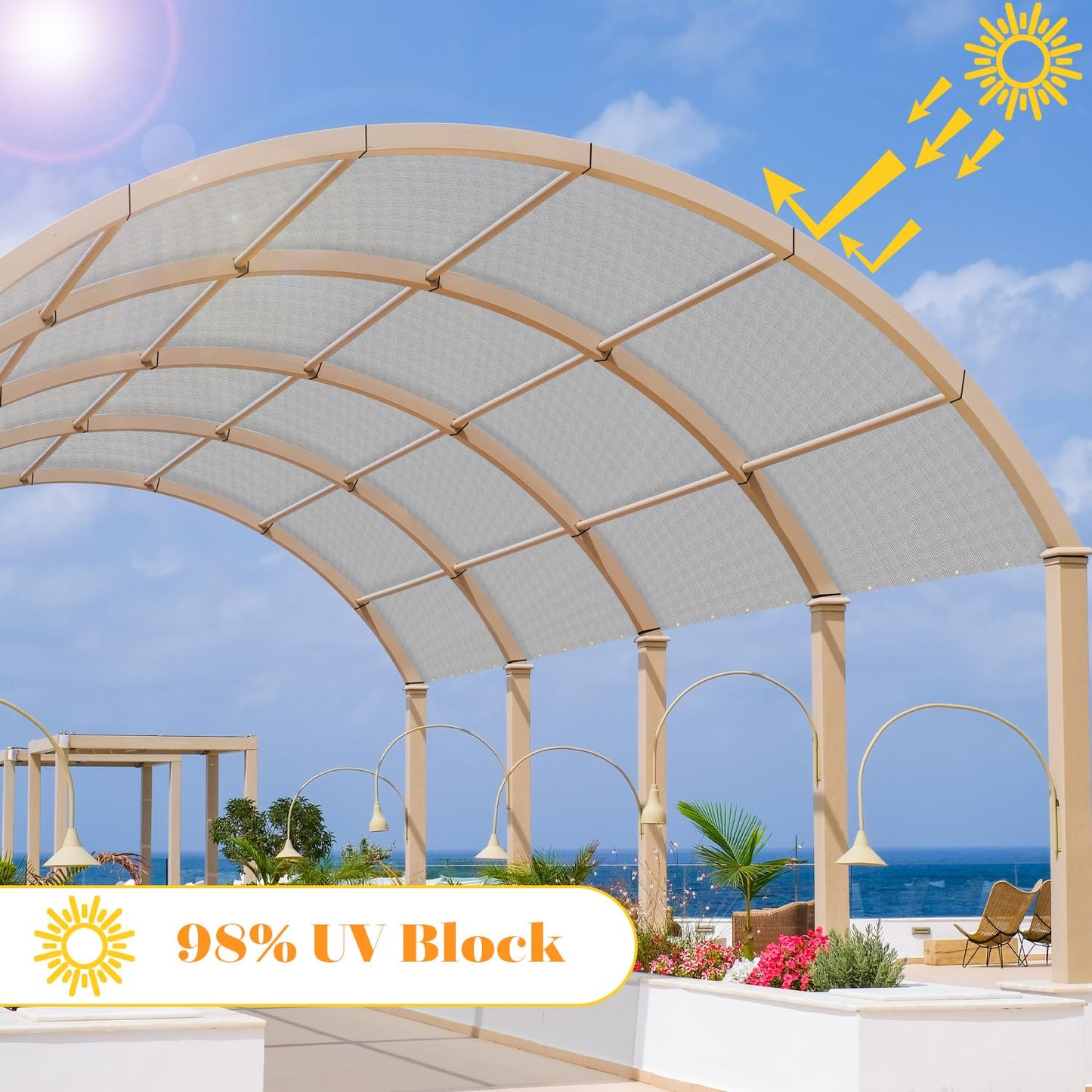 Awnpro 20' x 34' Sun Shade Sail Straight Edge Sun Shade Canopy with Grommets Sunlight Block Shade Cover for Outdoor Pergola Patio Backyard Garden (Light Gray)