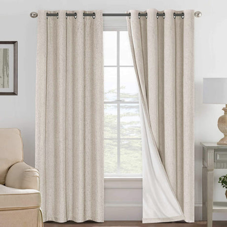H.VERSAILTEX Blackout Curtains, Linen Curtains 108 inches Long 100% Black Out Curtains for Bedroom Windows, Textured Linen Look Draperies Grommet with White Liner, 2 Panels, Natural H.VERSAILTEX