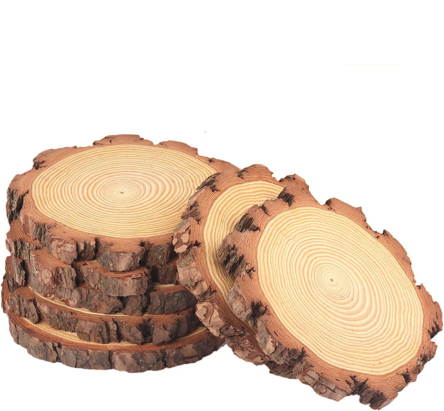 Joyavo Natural Wood Slices 4 Pcs 6-7 Inches Craft Wood Kit Wooden Circles Unfinished Log Wooden Rounds with Barks for Arts Crafts Wedding Christmas DIY Projects Coasters