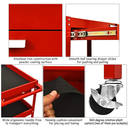 ERGOMASTER 3 Tier Rolling Tool Cart Heavy Duty Metal Frame for Garage Industrial Service Cart with Drawer & Organizer Shelf Tool Cabinet Chest - WoodArtSupply