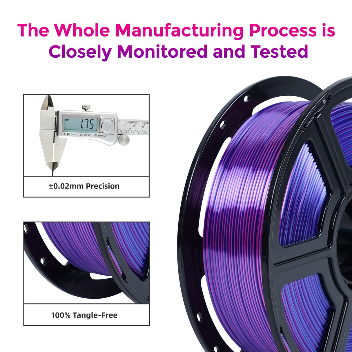 FLASHFORGE Silk Dual Color Filament, Blue and Rose 2 in 1 Coextrusion Silk PLA Filament 1.75mm, 3D Printer Filament Color Change 1kg(2.2lbs) Spool, Dimensional Accuracy +/- 0.02mm FLASHFORGE