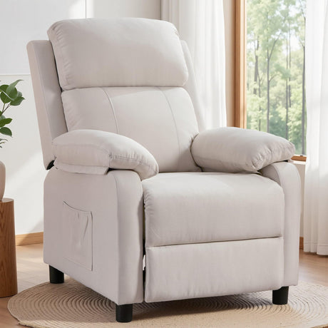 Korser Recliner Chair for Adults, Padded Deep Seat Reading Chair with Side Pockets, Small Recliners for Small Spaces, Adjustable Chair for Living Room, Bedroom, and RV (Linen) Korser