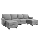HONBAY Convertible Sectional Sofa with Storage Seat 6 Seat Sofa with Reversible Chaise U Shaped Sectional Couch for Living Room,Light Grey HONBAY