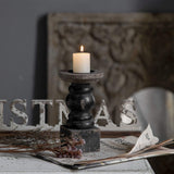 Wooden Black Candle Holder, Decorative Candle Holders for Table, Rustic Pillar Candle Holder, Table Centerpieces for Dining Room, Shabby Chic Candlestick, Home Decor (3.9" x 3.9" x 7.1") SOFE