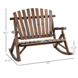 Outsunny Outdoor Wooden Rocking Chair, Double-Person Adirondack Rocking Patio Chair with Rustic High Back, Slatted Seat and Backrest for Indoor, Backyard, Garden, Carbonized Outsunny