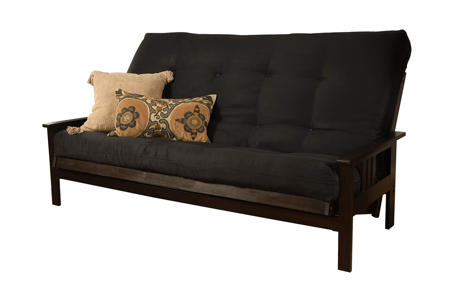 Kodiak Furniture Monterey Queen Futon Set in Espresso Finish, Suede Black - WoodArtSupply