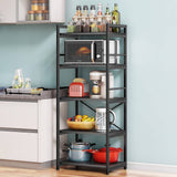 Denkee 5-Tier Bakers Rack for Kitchen with Storage, Industrial Microwave Stand Shelf, Coffee Bar for Small Spaces, Free Standing Kitchen Storage Shelf Rack, 23.62" L x 15.75" W x 60.24" H, Black Denkee
