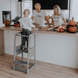 2-in-1 Transformable Kitchen tower - Kitchen observation tower for Toddlers - Montessori tower for Children - Foldable weaning Table and Chair Sweet Home From Wood