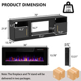 PRETZI Fireplace TV Stand with 36" Fireplace Up to 80" TVs,70" Entertainment Center with LED Lights,Remote Control,TV Media Console with Storage Cabinets for Living Room, Black PRETZI