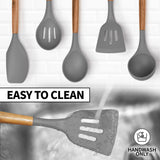 Zulay Kitchen Utensils Set Non-Stick Silicone Cooking Utensils Set with Authentic Acacia Wood Handles - 5 Piece Silicone Utensil Set - Silicone Kitchen Utensils Set with 464°F Heat Resistance - Gray Zulay Kitchen
