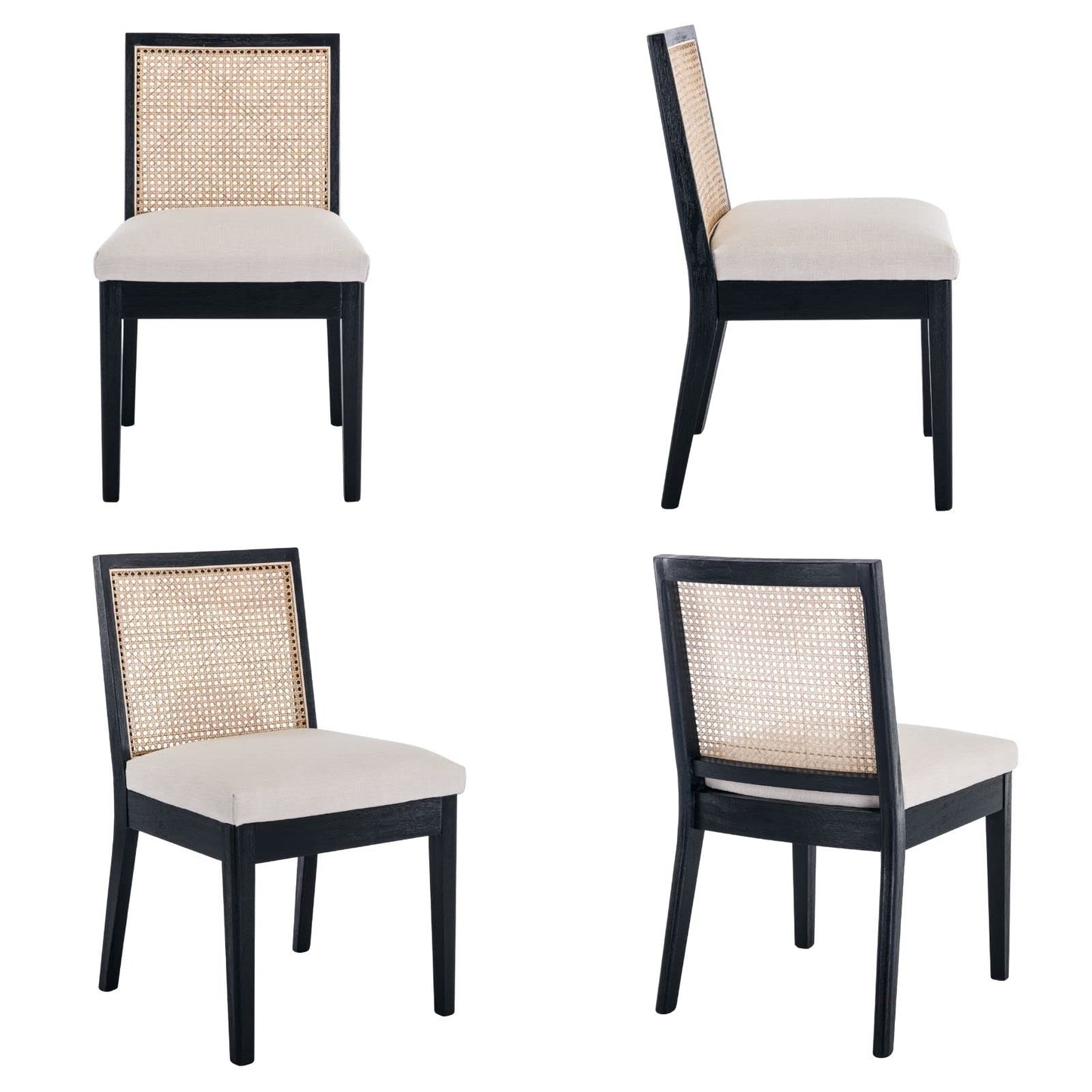 HNY Farmhouse Rattan Dining Chairs Set of 2, Mid Century Modern Kitchen & Dining Room Chairs, Cane Upholstered Kitchen Chairs Side Chairs with Black Hardwood Frame, Beige