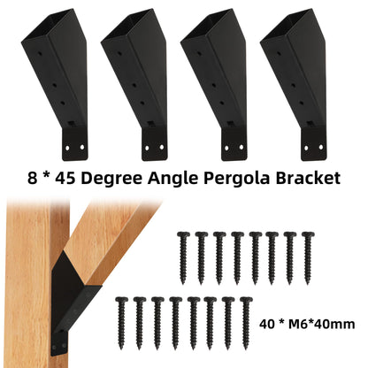 8 PCS 45-Degree Angle Pergola Bracket, Angle Support Bracket Pergola Brace, for 2''x4'' Lumber, Heavy Duty Connector Brace with Drainage Holes, for Gazebo Patios Pergolas Yards Sheds